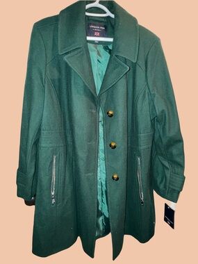 London Fog Women's Forest Green Pea Coat with Zip Pockets